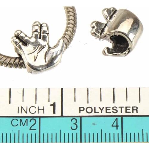 Charms Beads For Snake Chains Bracelet Silver Slide Hand Gesture Live Long And Prosper Alloy Jewelery Components 12*11*7mm 30pcs
