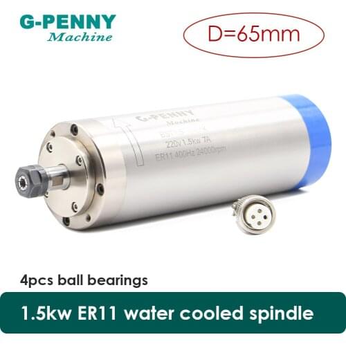 NEW ARRIVAL! 1.5KW ER11 D65mm Water Cooled Spindle Motor 400Hz 4pcs ball bearings Wood working spindle CNC Machine 65*196mm