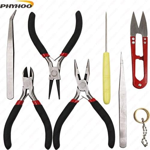 8PC/Set Jewelry Tools with Pliers and Scissor Beading Tool Kit for Jewelry Making DIY Tools Package Beaders Black