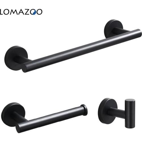 Bathroom Accessories Towel Holder Stainless Steel Black Towel Bar Bathroom Towel Rack Toilet Paper Hook Drilling Installation