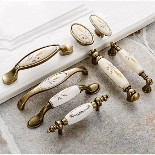 Antique Bronze Ceramic Cabinet Handles Zinc Alloy Drawer Knobs Pulls Door Handle European Furniture Handle Hardware slides