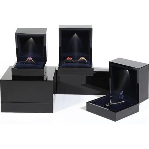 High Gloss Lacquer Finish Ring Pendant Box Black Square Plastic Jewellery Gift Package Case Wholesale