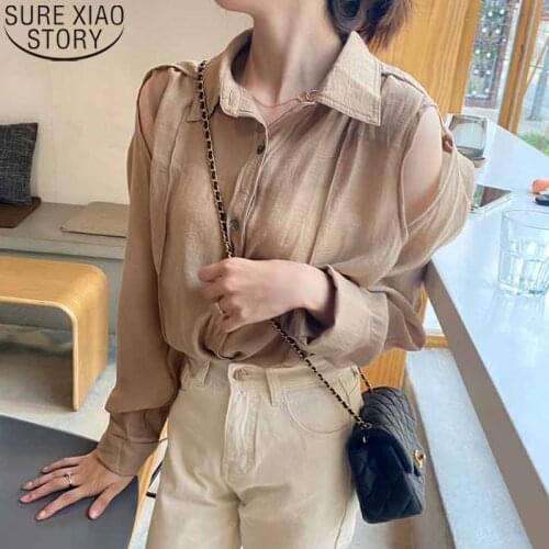 Hollow Long Sleeve Blouse Slightly Wrinkled Shawl Shirt Korean Chic New French Autumn Womens Loose Sunscreen Shirts Tops 16370
