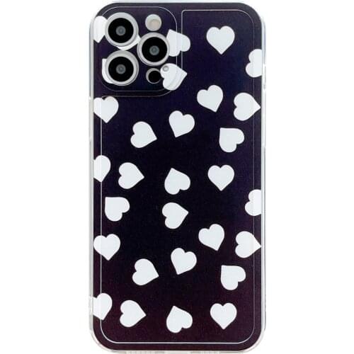 Black & White Little Hearts Pattern Case for iPhone 12 Pro Max Back Phone Cover for 12 11 Pro Max X XS XR 8 7 Plus SE 2020
