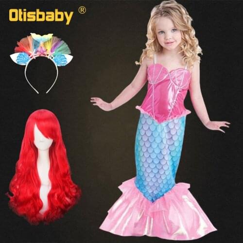 Ariel Dress Girl Little Mermaid Halloween Costume Kids Bebe Pink Mermaid Tails Glitter Dress Fancy Party Girls Ariel Dress Up