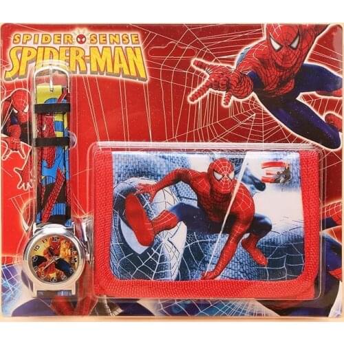 Disney Frozen Spider-Man Mickey Minnie Watch Wallet Set Cartoon Childrens Watch Stationery Set kids watch birthday gifts
