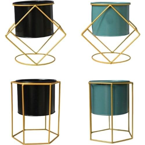 Nordic Style Geometric Rhombus/Hexagon Iron Succulent Planting Flower Pot Cactus Bonsai Planter Pots Container Desktop