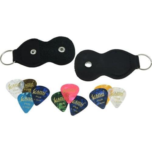 KAISH 2pcs Guitar Keychain Pick Holders Plectrum Case Bag with 10 Assorted Thickness Picks