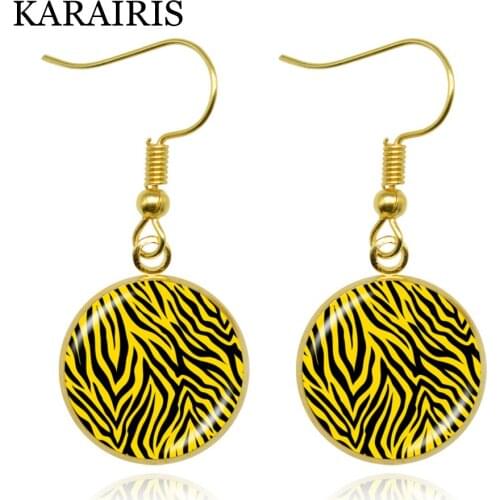 KARAIRIS Handmade Jewelry DIY Zebra Stripes Earring Glass Cabochon Printing Women Girls Hook Earrings Making