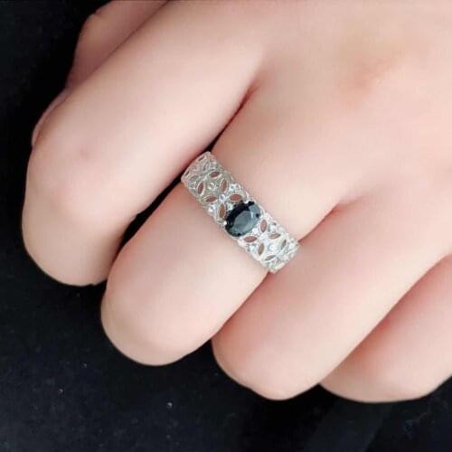 Dark Blue Sapphire 4*6mm Anniversary Birthday Ring For Women Solid 925 Sterling Silver Fine Jewelry