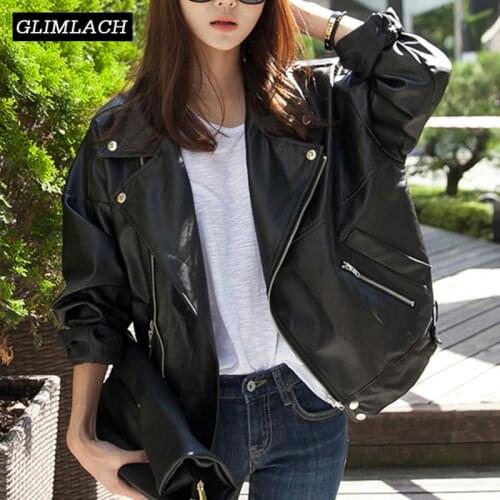 2019 New Women Loose Real Sheepskin Genuine Leather Motorcycle Jacket Coats Office Lady Casual Lapel Leather Jackets Streetwear