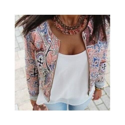 Spring Summer Women Floral Jackets Long Sleeve Zipper Print Jacket Casual Slim Female Fashion Outwears Plus Size Dropshipping