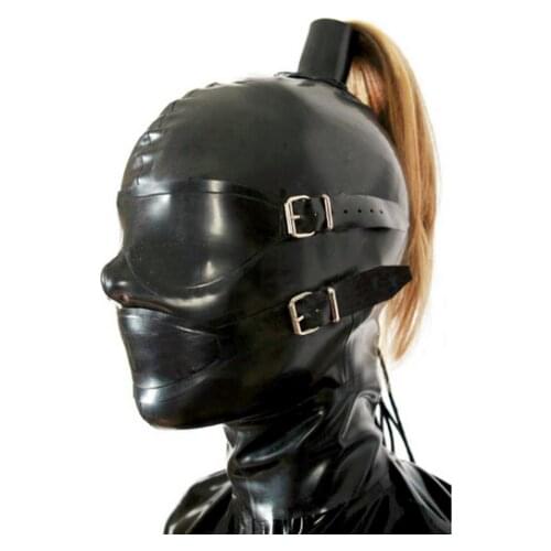 Full Cover Latex Hood with Hollow Braid Tube Can Customize Wig Club Rubber Mask