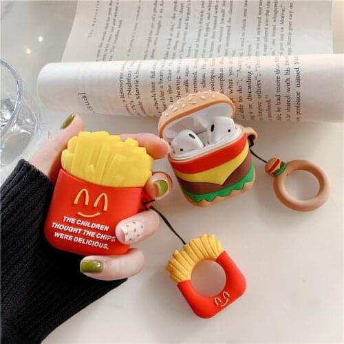 Cartoon Hamburger Cute Wireless Earphone Protective Charging for Airpods 2 Case Wireless Headphone Silicone Earphone Accessories