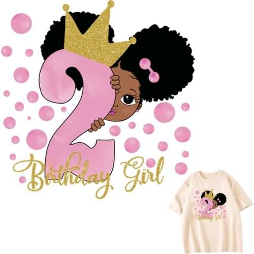 Cartoon Number 2 Black Girl Iron-On Patches For Clothing Washable Kid T-Shirt Thermo Adhesive Stickers Fashion Children Applique