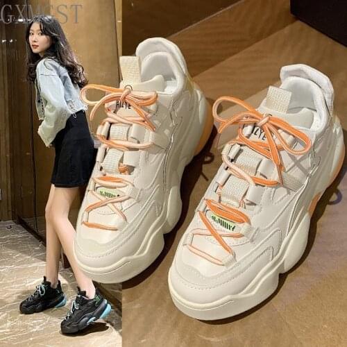 2021 Spring Autumn New Daddy Shoes Womens Comfortable Platform Sneakers Fashion Lace-Up Casual Shoes Women Zapatillas Mujer