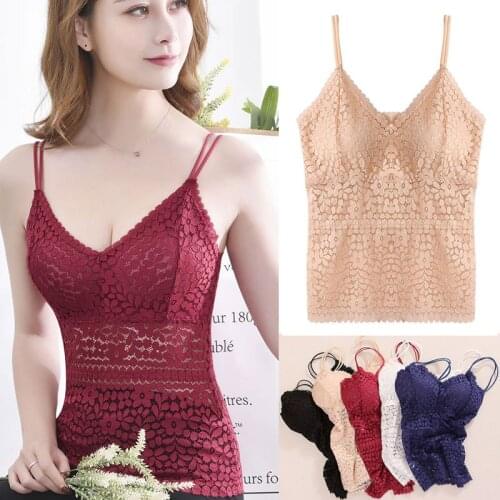 Solid Lace Bra Padded Wire Free Bra Can Be Worn Outside Floral Openwork Non-adjusted Straps Vest One Size Bras
