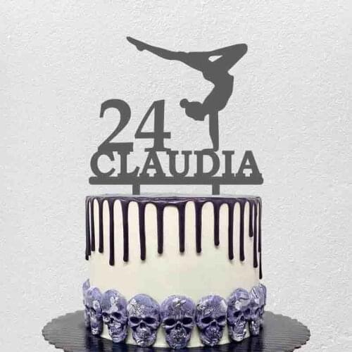 Personalized Girl Yoga Cake Topper Custom Name Age Dancing Girl Acrylic Cake Topper For Girls Birthday Party Cake Decoration