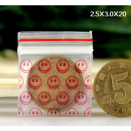 Red Face Shape 2.5x3cm Reclosable Plastic Clear Poly Bag For Jewelry 500pcs/lot Mini Ziplock Bag Zip Lock Self Sealing Z027