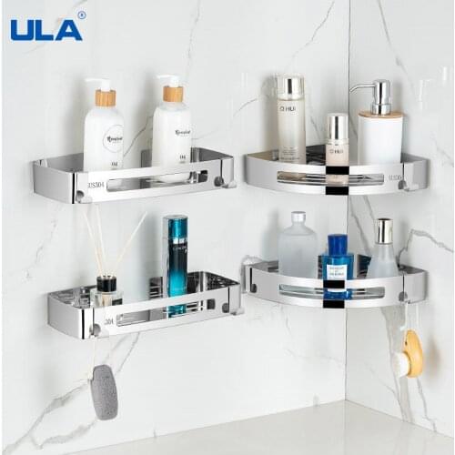 ULA Stainless Steel Bathroom Shelf Shower Shampoo Soap Cosmetic Shelves Black Silver Bathroom Accessories Rack Holder