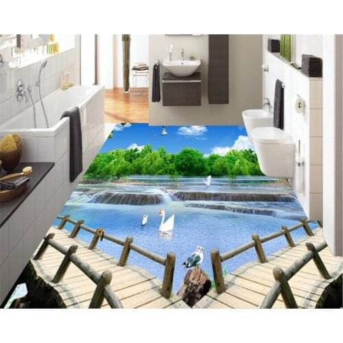 Beibehang Custom Fashion Wallpaper indoor bathroom kitchen living room river woods 3D flooring tiles wallpaper for walls 3 d