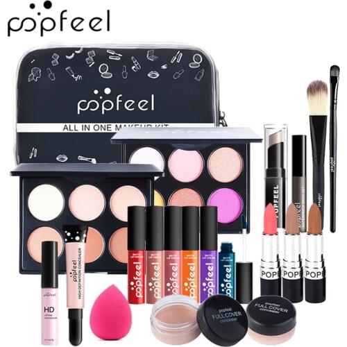 POPFEEL ALL IN ONE makeup kit (eyeshadow, lip gloss,lipstick,makeup brushes,eyebrow,concealer)with makeup bag