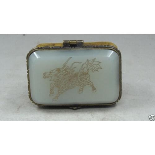 Elaborate Chinese Vintage Handmade Old Bone white Jade dragon Jewelry Box