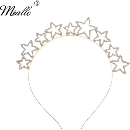 QYY Fashion Gold Color Star Headband Rhinestone Hairband for Women Hair Accessories Party Tiaras and Crowns Hair Jewelry Gifts