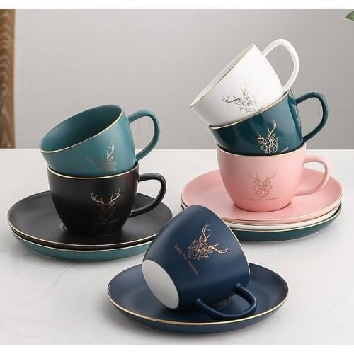 Luxury Gold Rim Ceramic Office Coffee Cup And Saucer Set Milk Tea Mugs Birthday Couples Gifts Friends With Spoon Coffee Mug