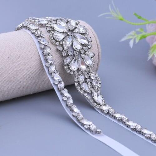 OLOMLB Handmade Rhinestone Belt Crystal Wedding Dress Belt Bridal Belt Sash Waist Belt Satin Ribbon Gold Silver Wedding
