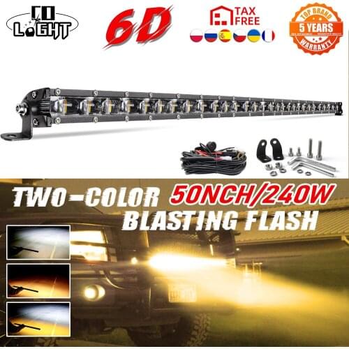 CO LIGHT 50inch 240W Strobe Offroad Led Light Bar Slim White Yellow Led Work Light 4x4 Spot Flood Combo Beam for Truck Boat SUV