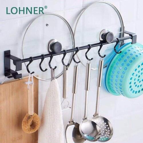 Lohner Hole-Free Alumimum Kitchen Towel Wall Hook Row Hanging Rod Rack Strong Adhesive Handdoek Haak Haakjes Bathroom Hanger