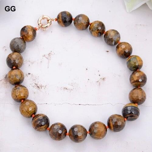 GuaiGuai Jewelry 18" 20MM Natural Faceted Round Tigers Eye Necklace For Women