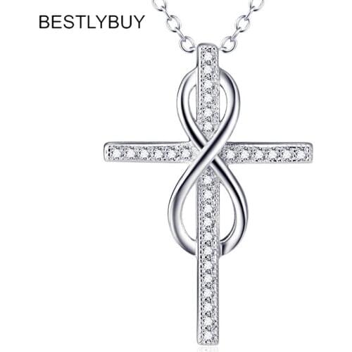 BESTLYBUY New Arrival Simple Cross Pendants 925 Sterling Silver Elegant Infinity Cross Necklaces For Women Girl Fine Jewelry