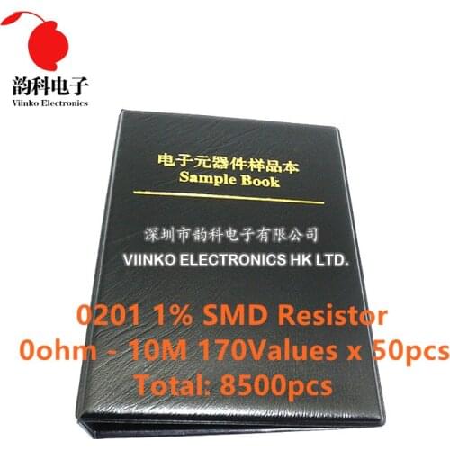 0201 SMD Resistor 1/16W Sample Book 1% Tolerance 170valuesx50pcs=8500pcs Resistor Kit 0R~10M 0R-10M