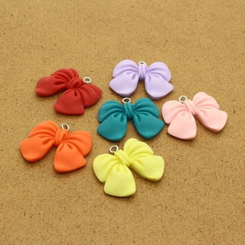 10pcs 29x24mm Cute Bow-knot Resin Charms Random Colors Bow Earring Keychains Pendant Decor Handmade Jewelry Accessory