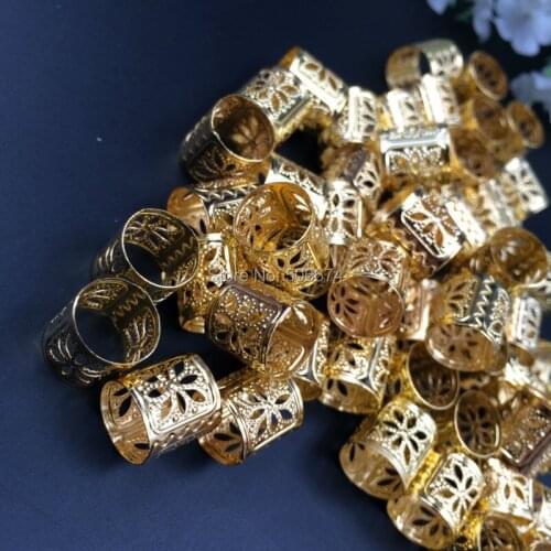 100Pcs gold 10/10mm Plated hair braid dread dreadlock beads adjustable cuff clip 10mm hole clip+3pcs free hair styling diy