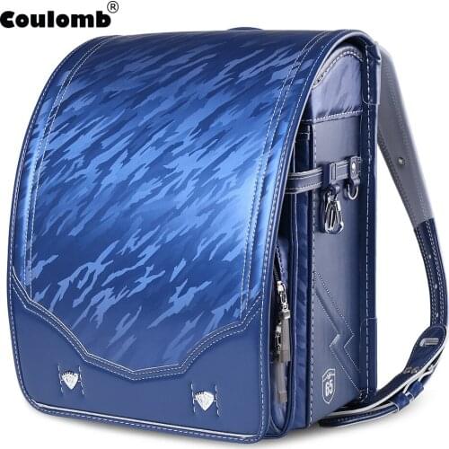 2021 Coulomb Children Backpack Kids Orthopedic Bookbags School Bag Boy Students Schoolbags Japan PU Randoseru Primary Camouflage