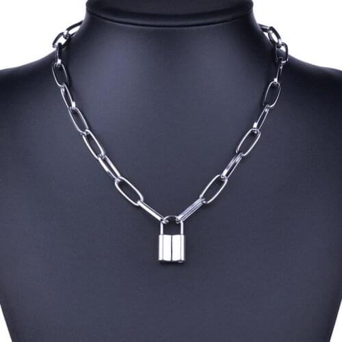 2021 Friendship Gifts Simple Design Gold Silver Color Goth Padlock Lock Chain Necklace Lover Punk Multi Choker Hip Hop Jewelry