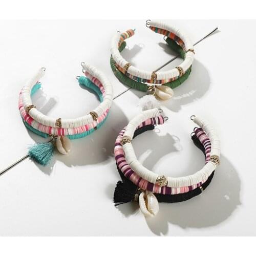 3pcs/set Multicolor Polymer Clay Bracelet Ladies Beach Wind Handmade Tassel Suit Opening Bracelet Shell Bracelet