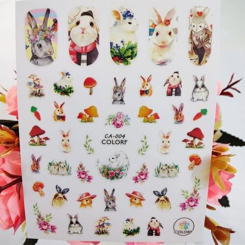 3D Nail Stickers Cute Rabbit Mushroom Design Nail Supplies Flowers Nails Art Decoraciones Foil Decals Manicure Accessories