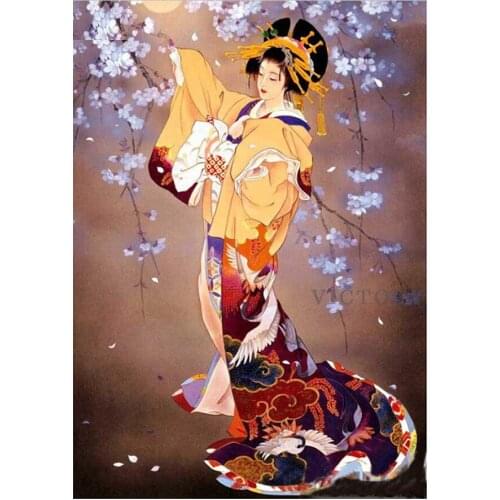 Full Square Drill 5D Diy Diamond Painting Japanese Woman Traditional Diamond Embroidery of Rhinestones Cross Stitch Home Decor