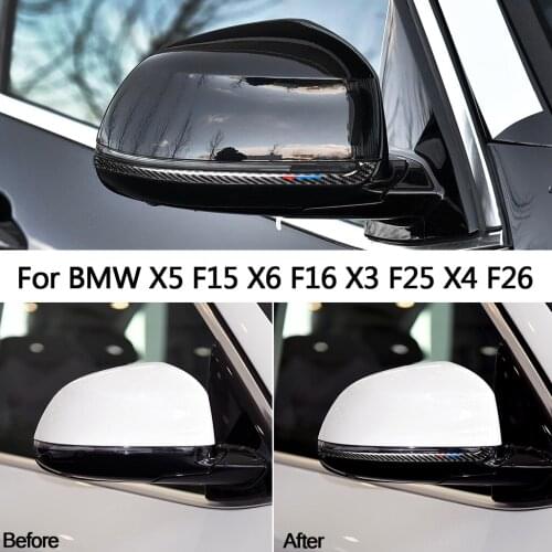 2PCS Car Carbon Fiber Rearview Mirror Anti-rub Strip Anti-collision Decorative Trim For BMW X3 X4 X5 X6 F25 F26 F15 F16