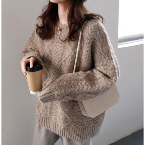 Oversize Sweaters Pullovers Women Retro Loose Outerwear 2021 New Fall Winter Lazy Style Student All-Match Knitted Sweater Coat