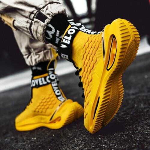 Large Size High Top Platform Male Sneakers Socks Sneakers Sports for Men Shoes Sport Men Running Male Yellow Knit Gym GMD-0680