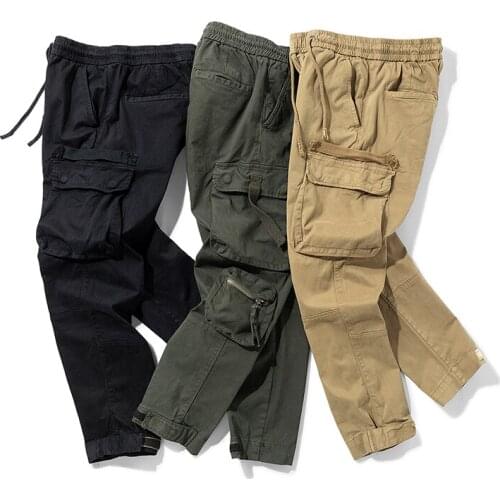2021 New Mens Autumn Fashion Cargo Pants Street Trendy Hip Hop Sweatpants Trousers Mid Waist Casual Solid Color Joggers Pant