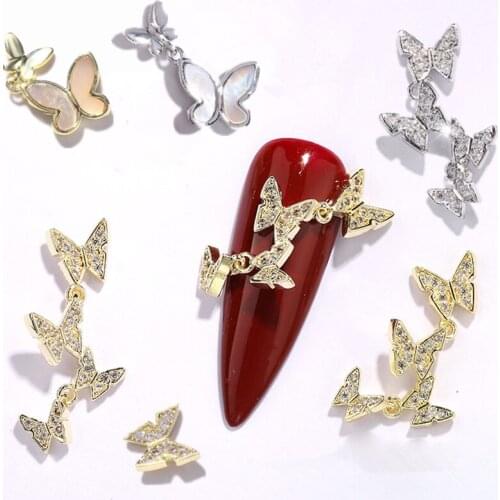 10 pcs Charm Alloy Pendant Butterfly Shiny Zircon 3D Nail Art Decorations Fashion DIY Chain Jewelry Manicure Design Accessories