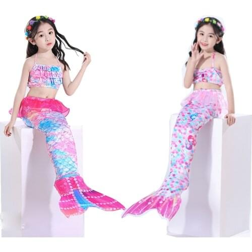 2021 Summer Mermaid Tail kids Costume Cosplay Princess Ariel Baby Girl Maid Tails Fancy Dress Swimmable Bikini Set Bathing Suit
