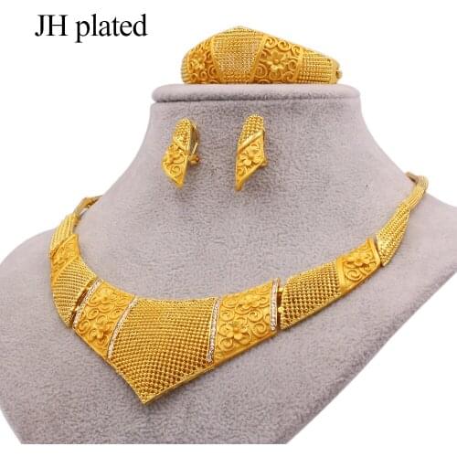 Dubai new 24K gold color jewelry sets African Indian bridal wedding gifts for women necklace bracelet earrings ring jewelery set