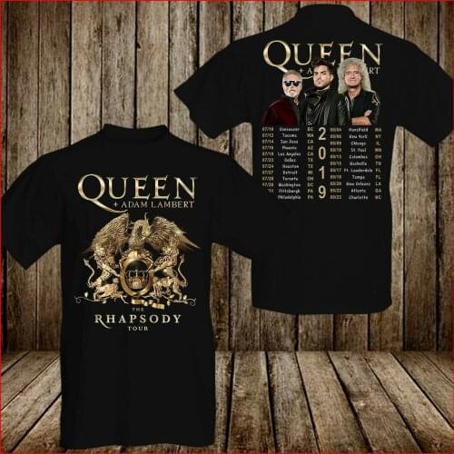 Queen And Adam Lambert Rhapsody Concert Tour 2019 T-Shirt 2 Sides Cotton Men Shirt 2019 Unisex Tees